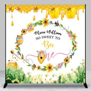 Custom Spring Floral Sweet Bee First Birthday Backdrop - Aperturee