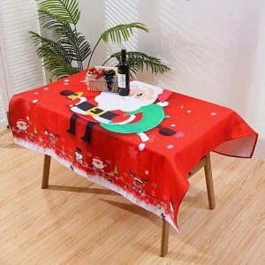 Cute Santa Red Christmas Tablecloth Chair Cover Set - Aperturee