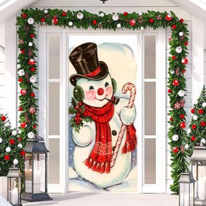 Cute Snowman White Simple Snowy Christmas Door Cover - Aperturee