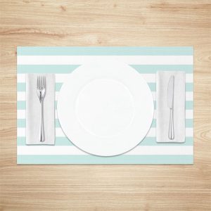 Cyan And White Stripe Dining Set Of 4 Placemats - Aperturee