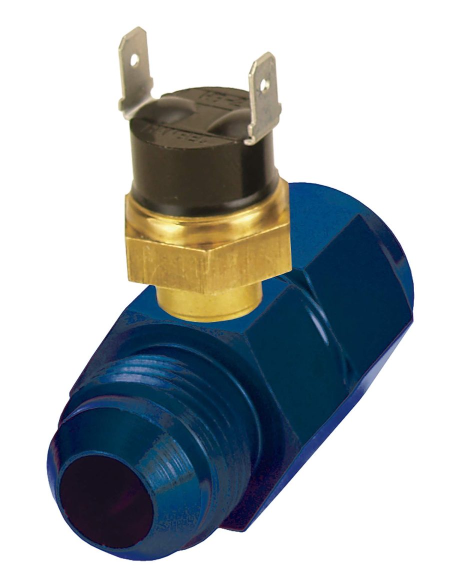 DERALE 35021 8AN x -8AN Premium 180 Degree In-Line Fluid Thermostat , Blue