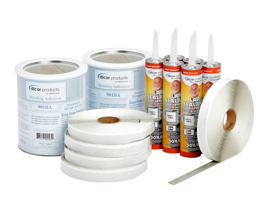 DICOR 401-CK-G Rubber Roof Kit - Bonding Adhesive, RV, Trailer, Motorhome Repair Butyl Tape, Lap Sealant Included