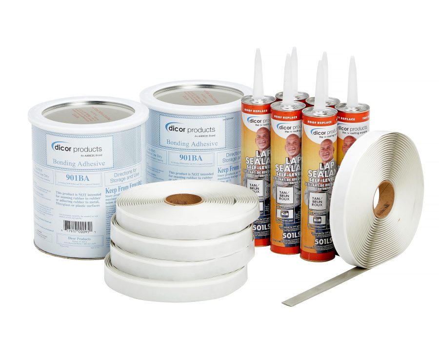 DICOR 401-CK-T Rubber Roof Kit - Bonding Adhesive, RV, Trailer, Motorhome Repair Butyl Tape, Lap Sealant Included