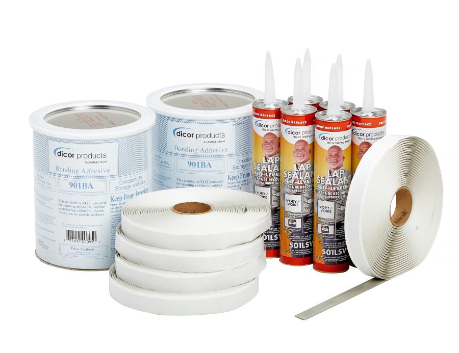 DICOR 401CK-V Rubber Roof Kit - Bonding Adhesive, RV, Trailer, Motorhome Repair Butyl Tape, Lap Sealant Included