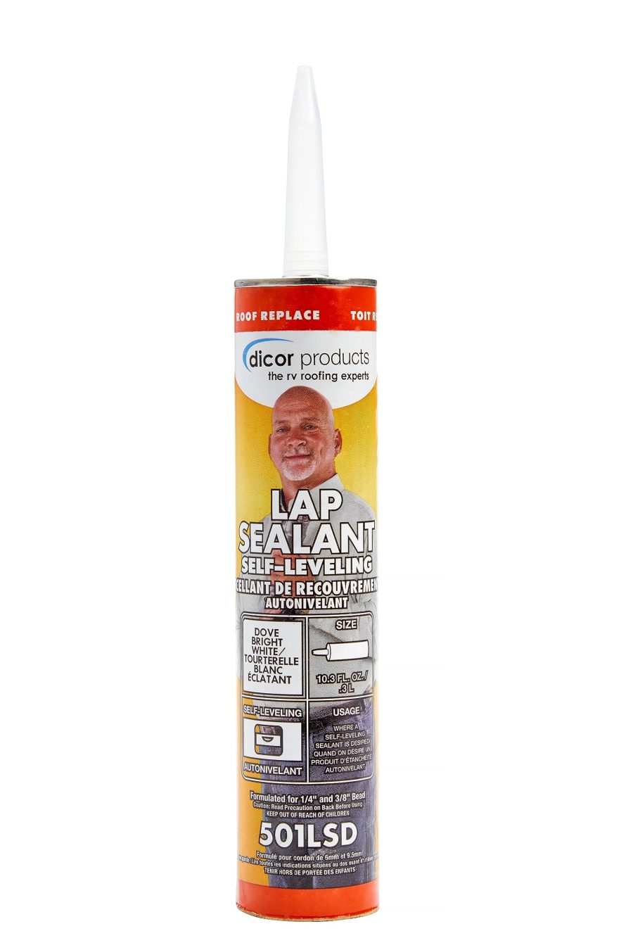 DICOR 501LSD-1 HAPS-Free Self-Leveling Lap Sealant for horizontal surfaces - 10.3 Oz, Dove (Bright White), Secure, Ideal for RV Roofing, Maintenance, Repair, Appliance Application (Case of 12)