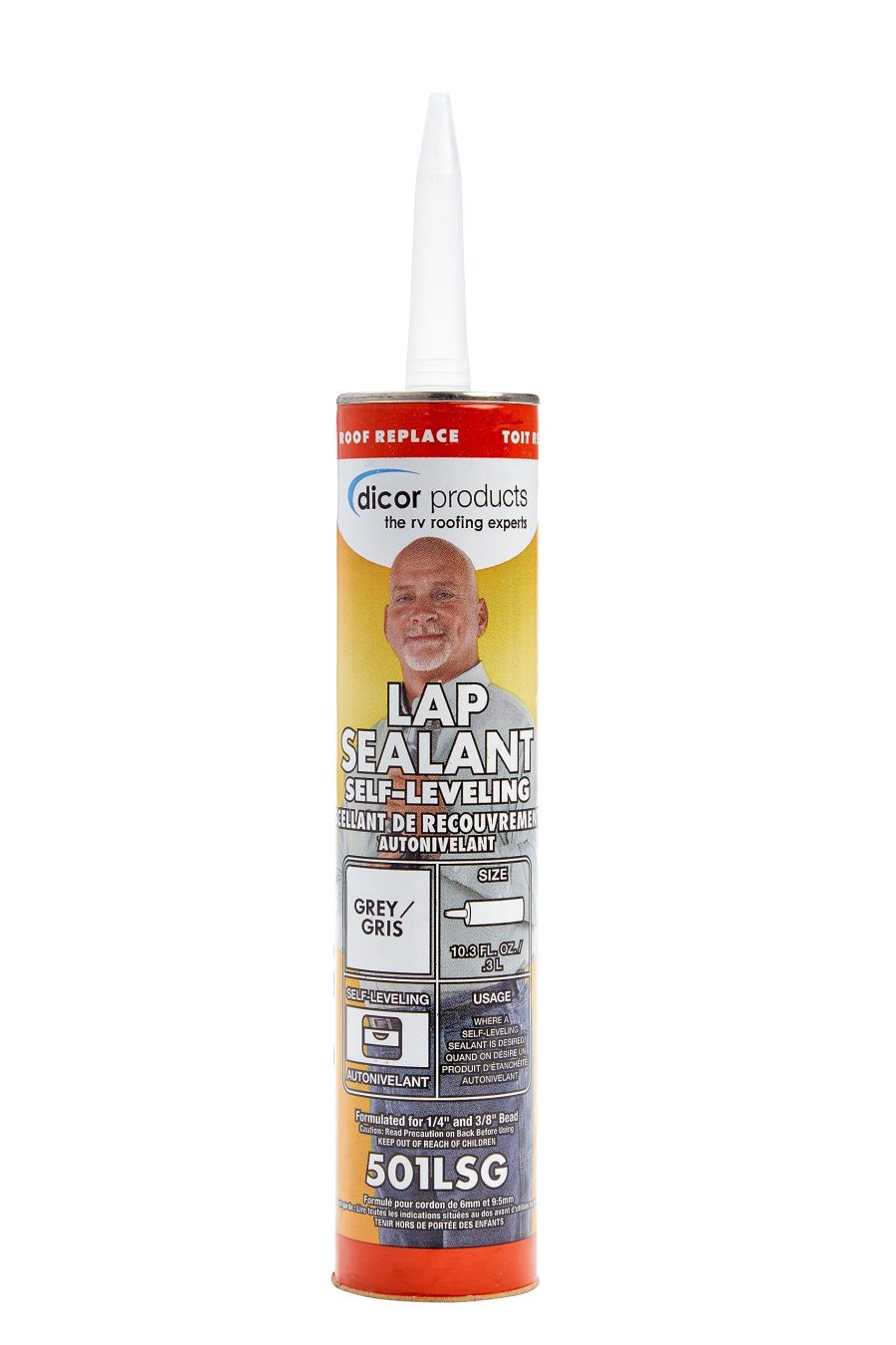 DICOR 501LSG-1 HAPS-Free Self-Leveling Lap Sealant for horizontal surfaces - 10.3 Oz, Grey, Secure, Ideal for RV Roofing, Maintenance, Repair, Appliance Application (Case of 12)