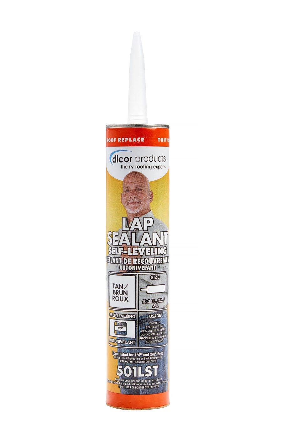 DICOR 501LST-1 HAPS-Free Self-Leveling Lap Sealant for Horizontal Surfaces - 10.3 Oz, Tan, Secure, Ideal for RV Roofing, Maintenance, Repair, Appliance Application (Case of 12)