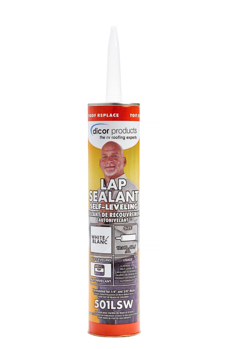 DICOR 501LSW-1 HAPS-Free Self-Leveling Lap Sealant for horizontal surfaces - 10.3 Oz, White, Secure, Ideal for RV Roofing, Maintenance, Repair, Appliance Application (Case of 12)