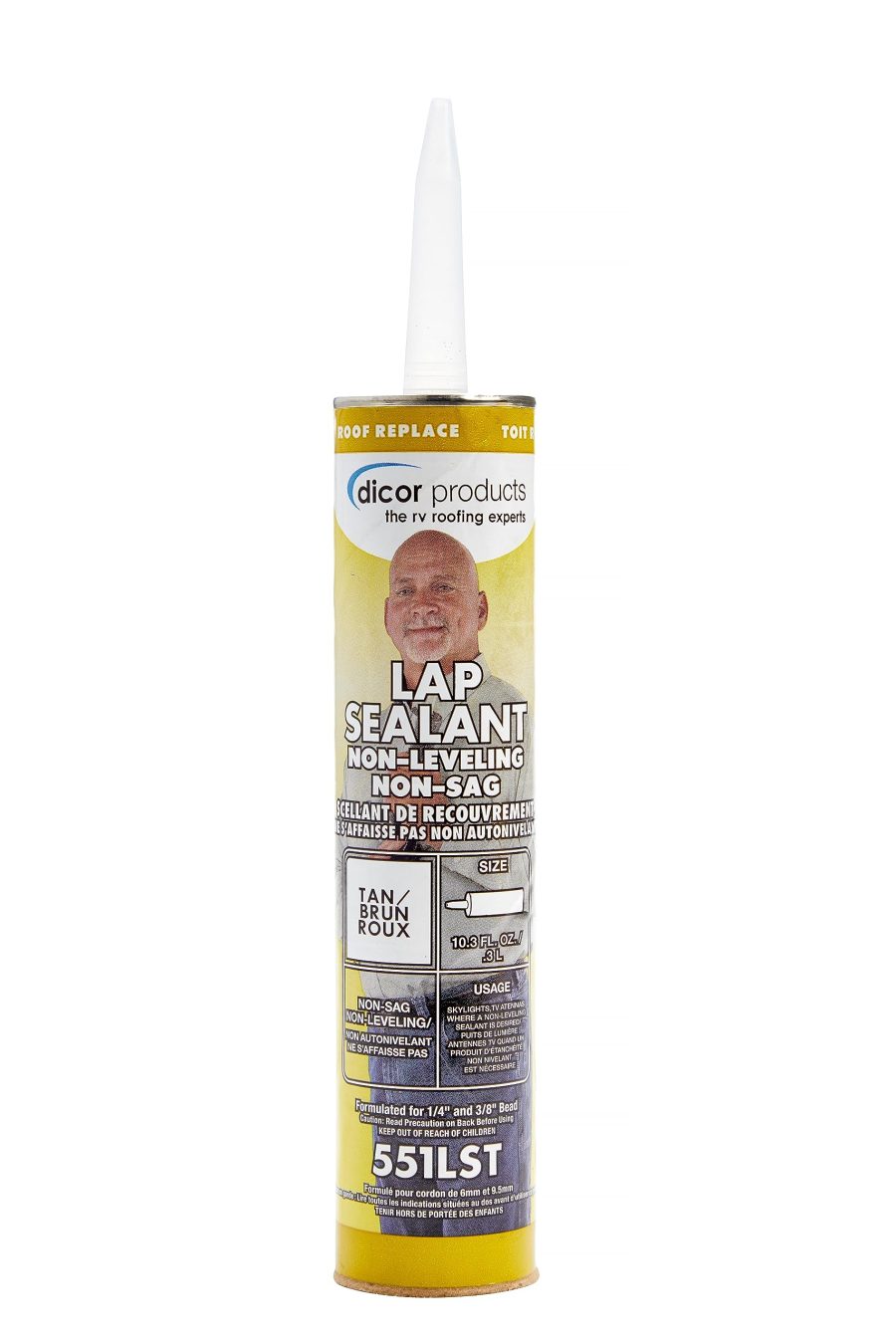 DICOR 551LST-1 HAPS-Free Non-Leveling Lap Sealant - 10.3 Oz, Tan, Secure, Ideal for RV Roofing, Maintenance, Repair, Appliance Application