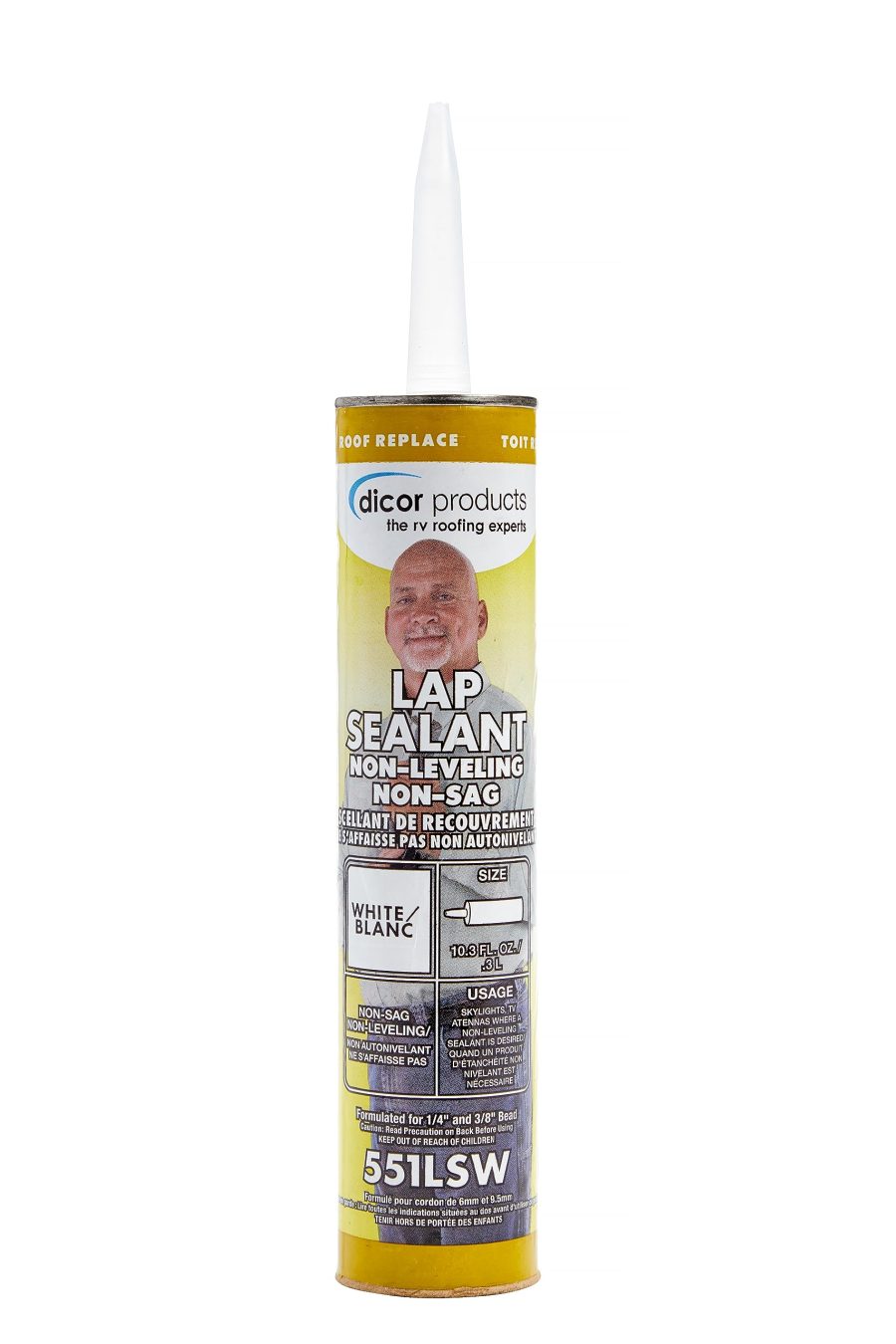 DICOR 551LSW-1 HAPS-Free NON-Leveling Lap Sealant - 10.3 Oz, White, Secure, Ideal for RV Roofing, Maintenance, Repair, Appliance Application (Case of 12)