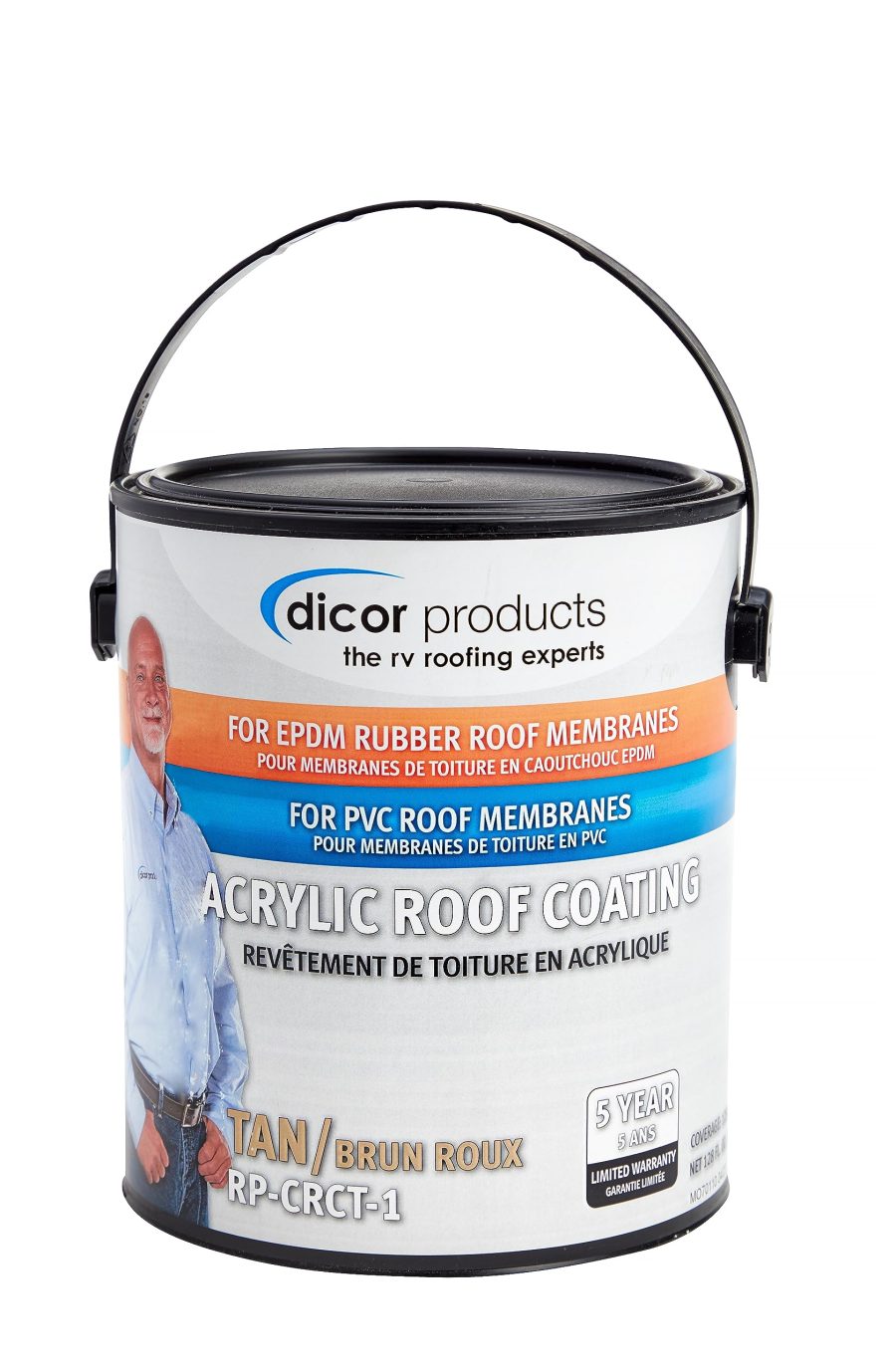 DICOR RP-CRCT-1 EPDM Roof Acrylic Coating - 1 Gallon - Tan - Long-Lasting and Durable