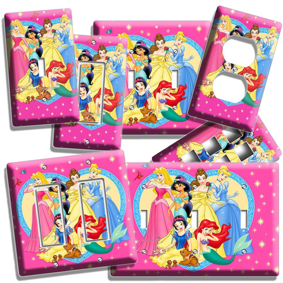 DISNEY PRINCESSES ARIEL BELL AURORA JASMINE LIGHT SWITCH OUTLET COVER GIRLS ROOM