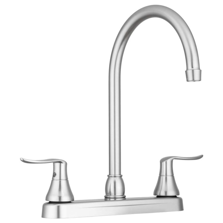 DURA FAUCET DF-PK330HLH-SN RV Elegant J-Spout Swivel Kitchen Sink Faucet - Two Handle (Brushed Satin Nickel)