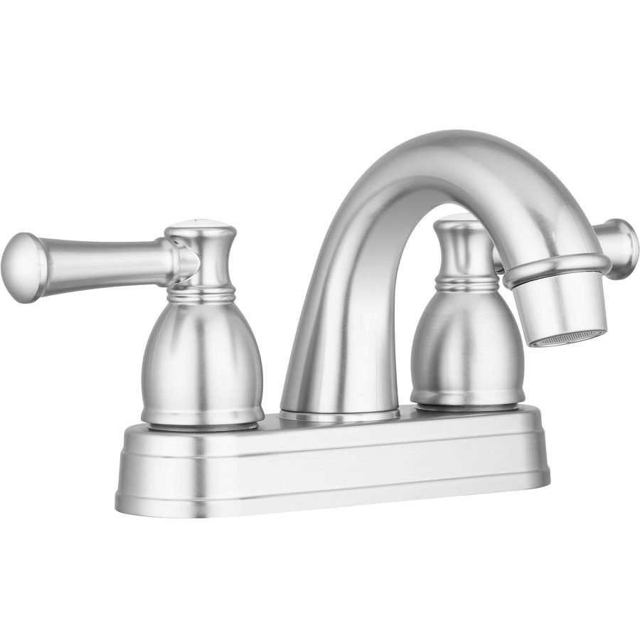 DURA FAUCET DF-PL620L-SN RV Designer Two Handle Arc Spout Bathroom Faucet (Brushed Satin Nickel) - for Recreational Vehicles, Motorhomes, Travel Trailers and more