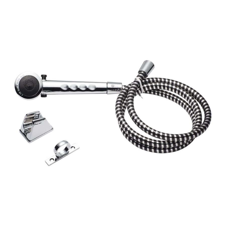 DURA FAUCET DF-SA130-CP Economical Shower Head Hose Kit - Handheld Replacement RV Shower Head Wand - Universal Water Saving Shower Head with Flow Control Trickle Switch (Chrome)