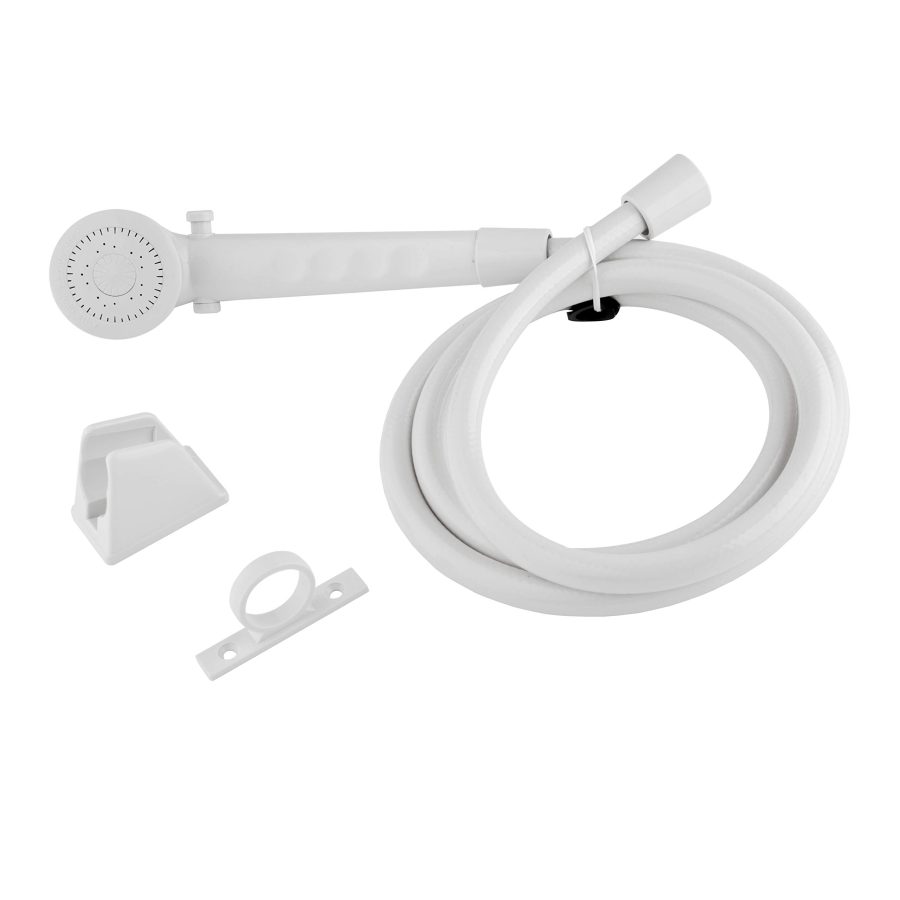 DURA FAUCET DF-SA130-WT RV Economical Shower Head and 60-inch Hose Kit - Water-Saving Trickle Switch (White)