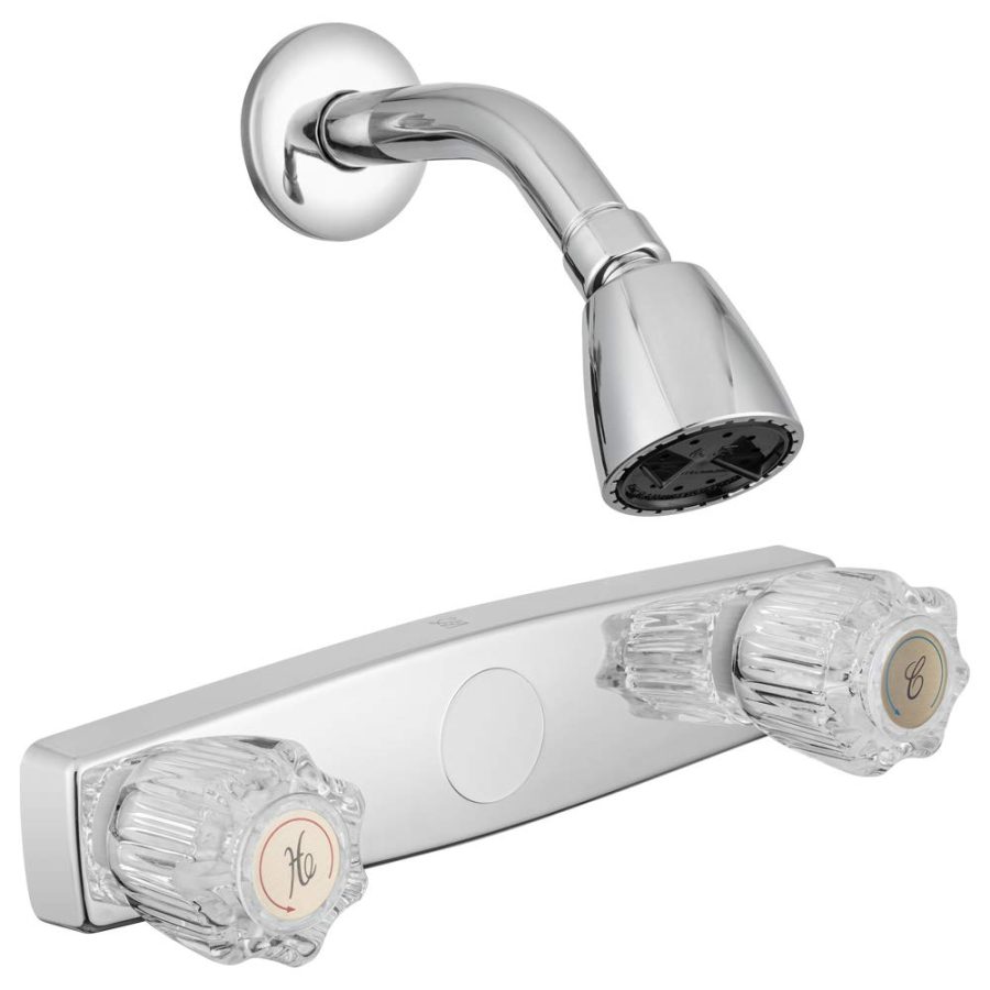 DURA FAUCET DF-SA601A-CP Economical Shower Faucet with Classic Clear Acrylic Knobs and Shower Head (Chrome Polished)