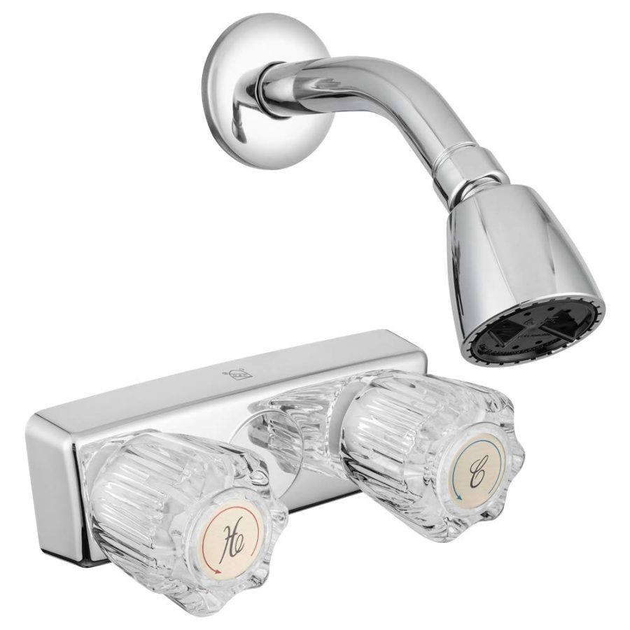 DURA FAUCET DF-SA602A-CP Economical Wall Mounted Shower Faucet and Shower Head with Arm Trim Kit - Crystal Acrylic Knobs (Chrome Polished)