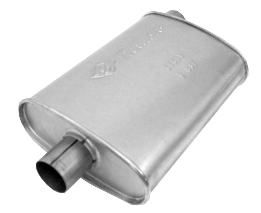 DYNOMAX 17631 Muffler Mellow Performance Tone Inlet 2.25 Pipe Connection Offset Outlet 2.25 Center