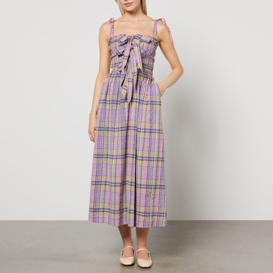 Damson Madder Hettie Cindy Checked Cotton Midi Dress - UK 6