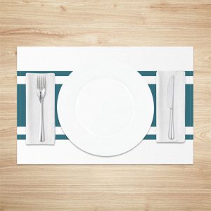 Dark Cyan Line Deco White Dinner Set Of 4 Placemats - Aperturee