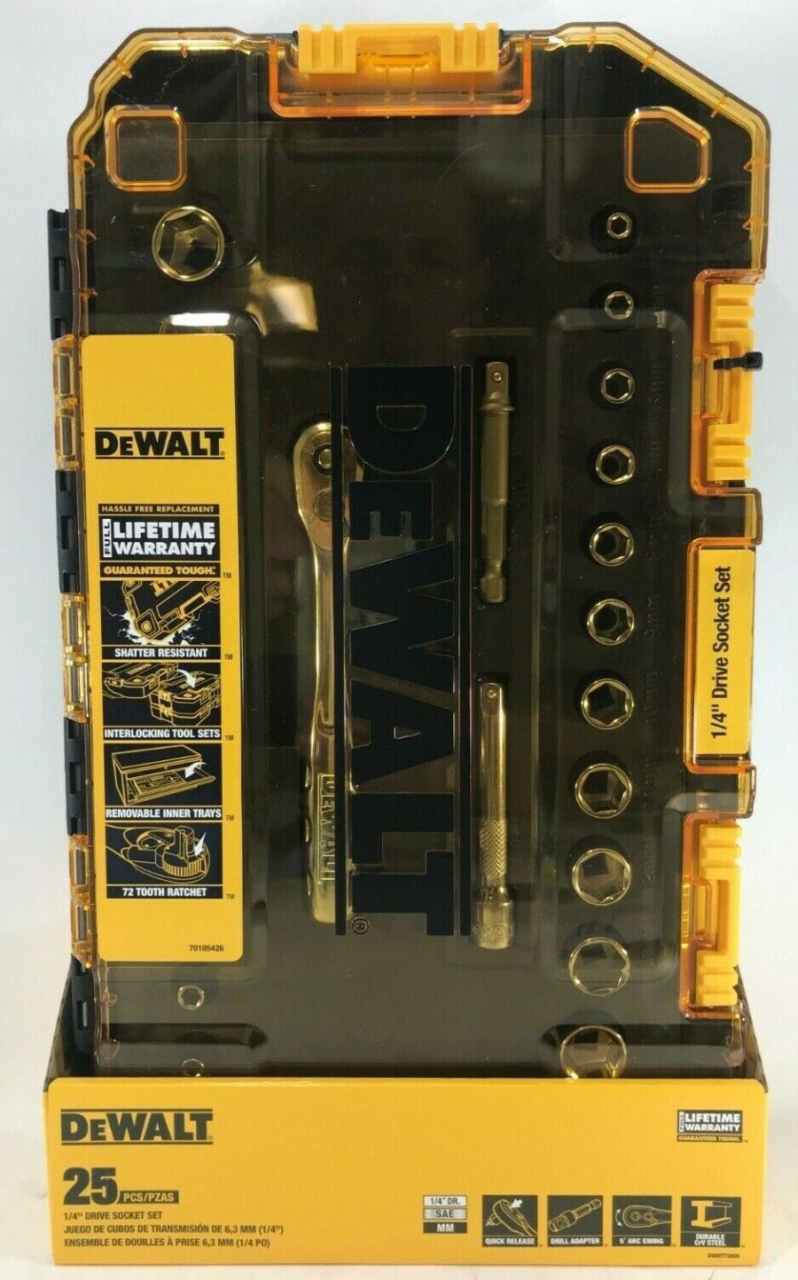 DeWalt - DWMT73805 - 1/4 in. Drive SAE and Metric Ratchet and Socket Set 25-Pcs.