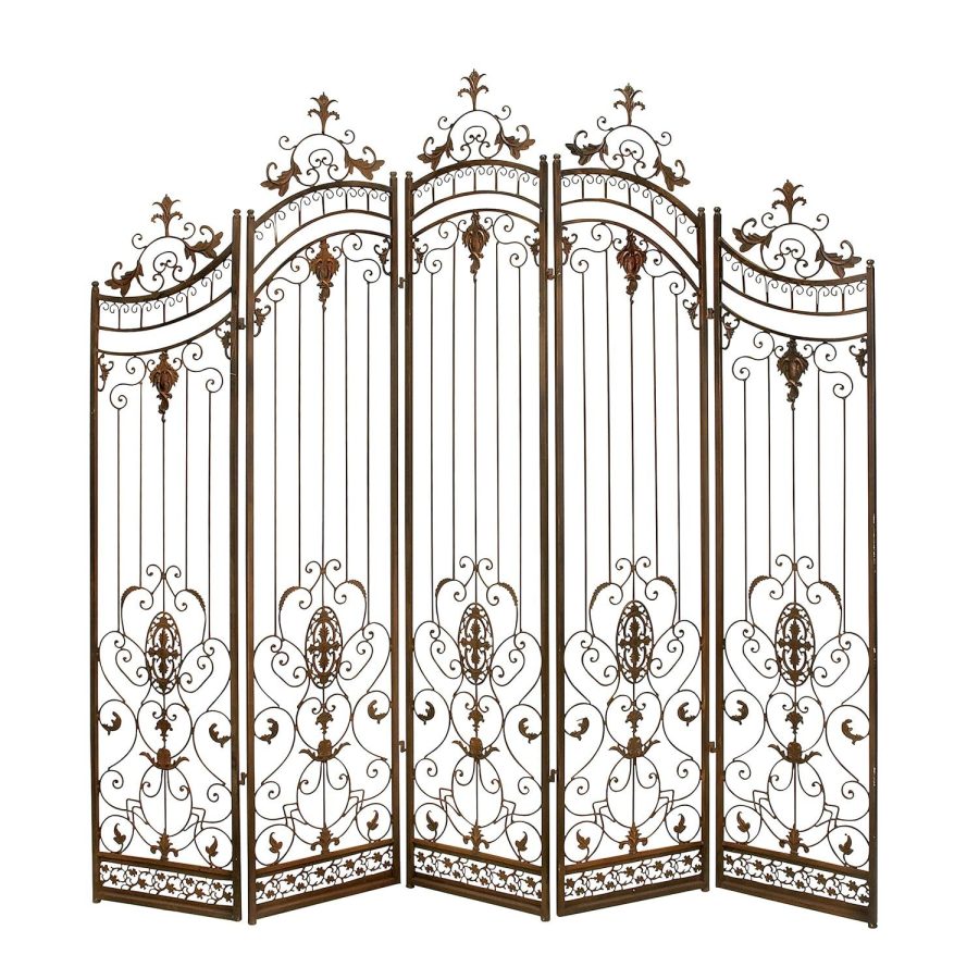 Deco 79 Metal Hinged Foldable Arched Partition 5 Panel Room Divider Screen with