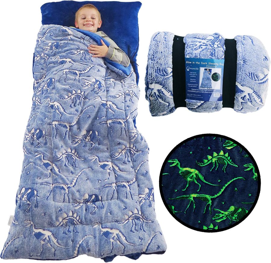 Dinosaur Sleeping Bag Glow In The Dark Dino Slumber Bag For Boys - Plush Glowing