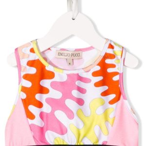 EMILIO PUCCI JUNIOR Abstract-Print Cropped Top Pink Orange white