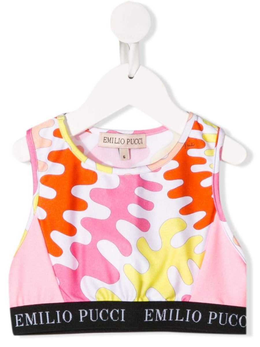 EMILIO PUCCI JUNIOR Abstract-Print Cropped Top Pink Orange white