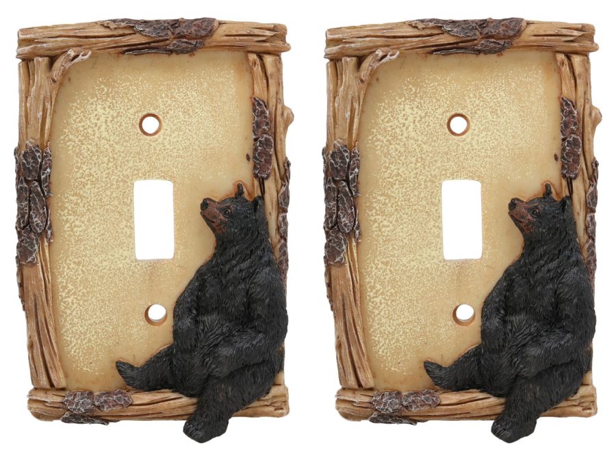 Ebros Black Bear By Branch Twigs Wall Light Cover Set of 2 Single Toggle Switch