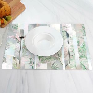 Elegant Green Leaf Spring Modern Set Of 4 Placemats - Aperturee