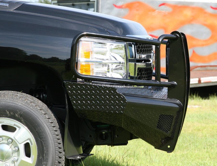 FAB FOURS CH11-S2760-1 Black Steel Front Ranch Bumper 2 Stage Black Powder Coated w/Full Grill Guard Incl. Light Cut-Outs Black Steel Front Ranch Bumper