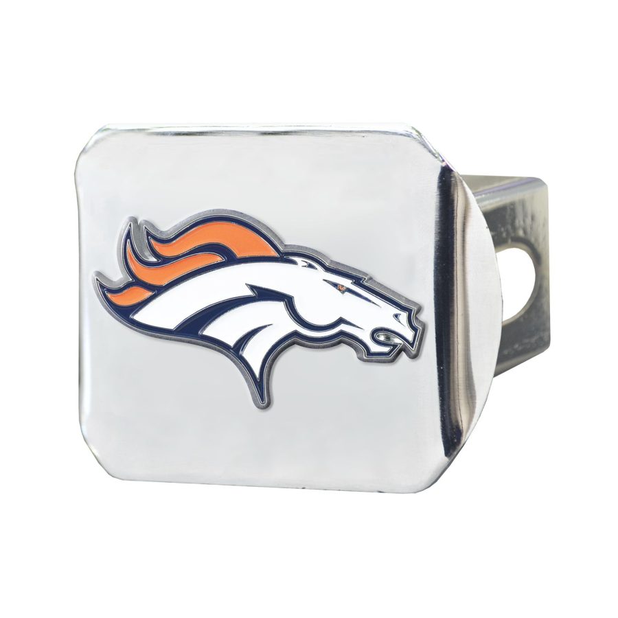 FANMATS 22555 Denver Broncos NFL Chrome Metal Hitch Cover with 3D Colored Team Logo by - Unique Team Logo Molded Design - Easy Installation on Truck, SUV, Car - Ideal Gift for Die Hard Football Fan