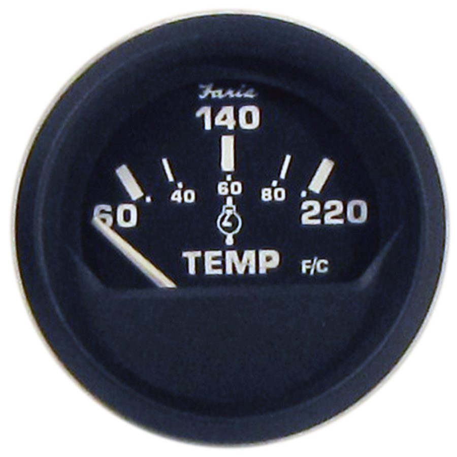 FARIA 12819 EURO BLACK 2 INCH CYLINDER HEAD TEMPERATURE GAUGE (60 TO 220°F) WITH SENDER