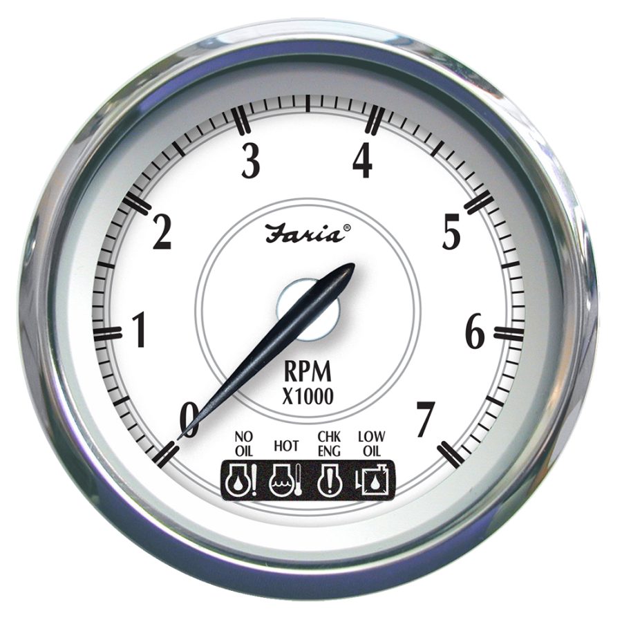 FARIA 45000 NEWPORT SS 4 INCH TACHOMETER W/SYSTEM CHECK INDICATOR FORJOHNSON/EVINRUDE GAS OUTBOARD - 7000 RPM