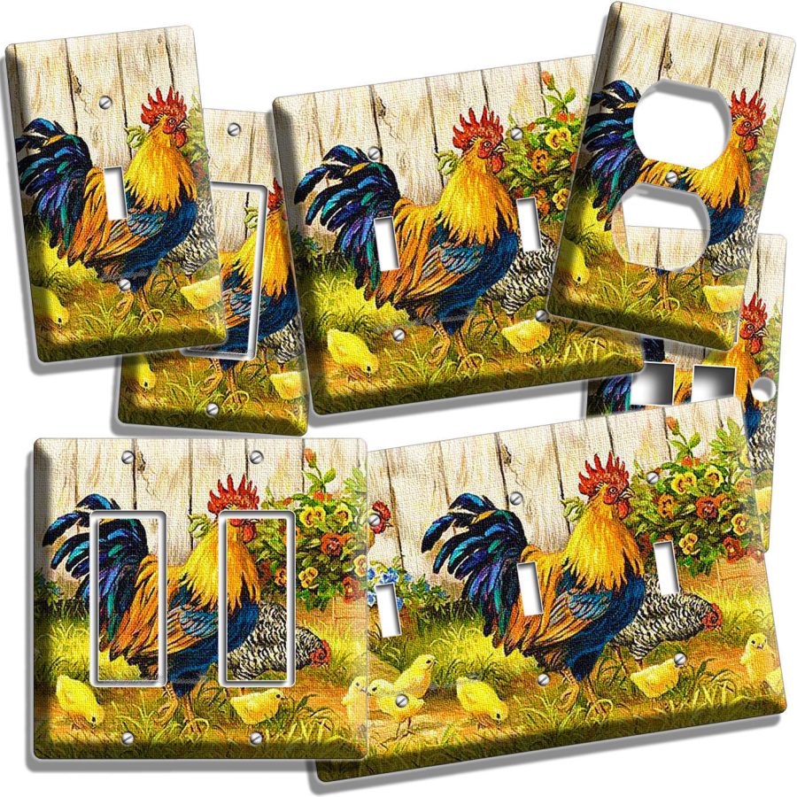 FARM FRENCH ROOSTER CHICKENS CHICKS LIGHT SWITCH PLATE OUTLET KITCHEN DINER ROOM