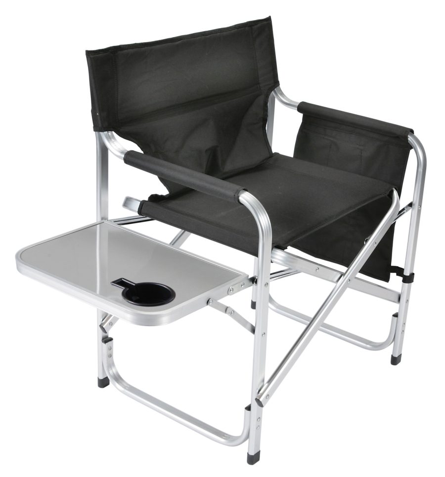 FAULKNER 48871 Aluminum Director Chair with Folding Tray and Cup Holder, Black