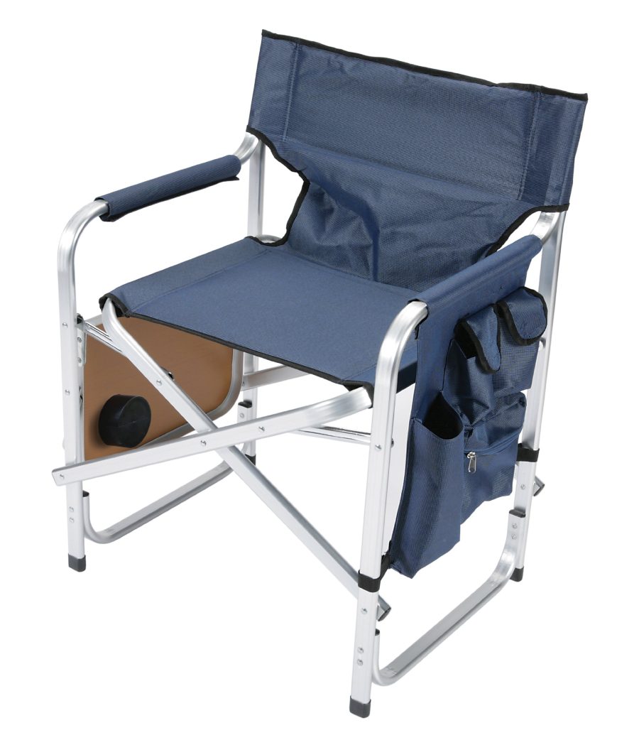 FAULKNER 48872 Aluminum Director Chair with Folding Tray and Cup Holder, Blue