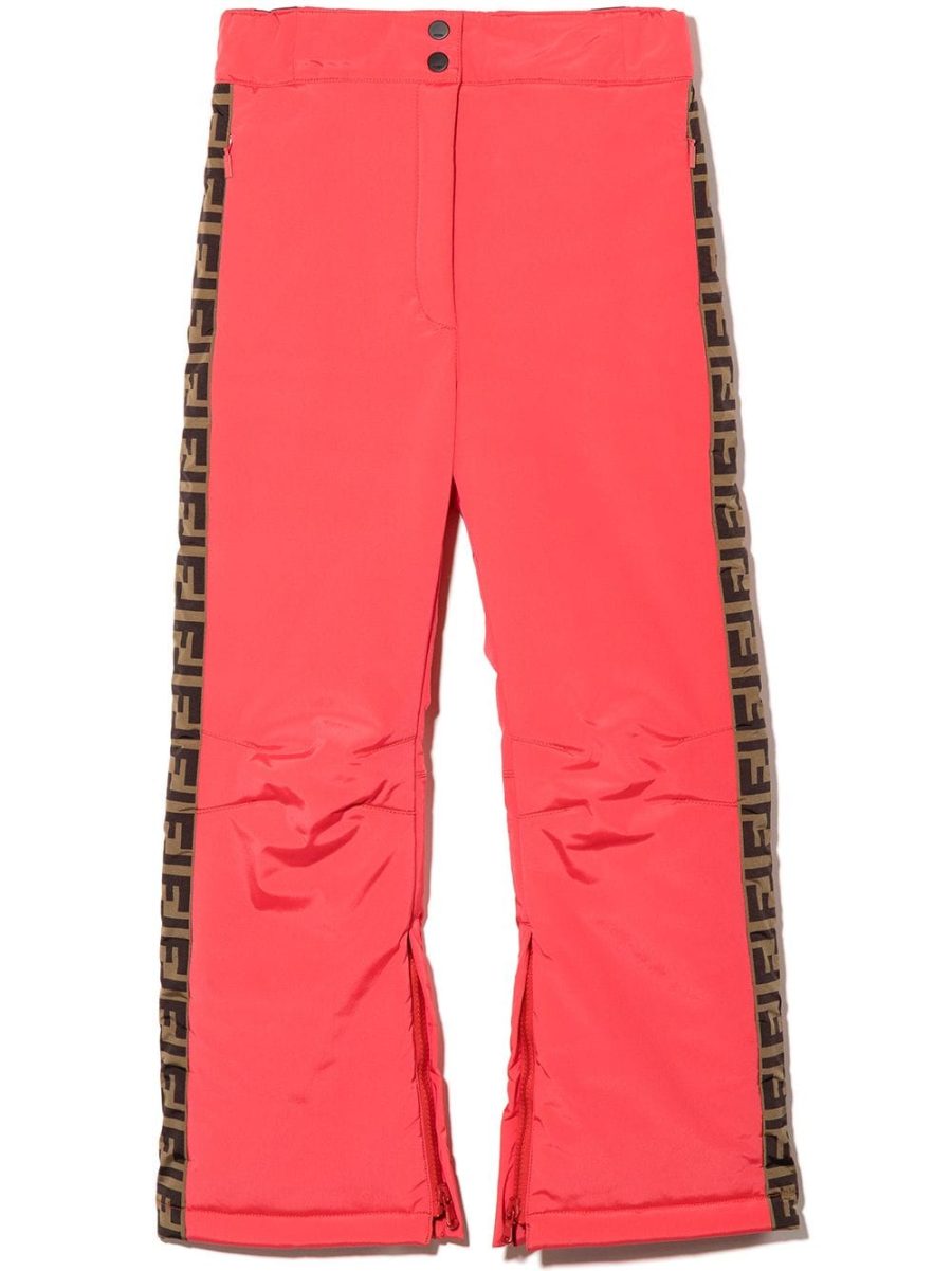 FENDI KIDS FF Logo-Tape Straight-Leg Trousers Red Brown