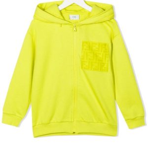 FENDI KIDS Logo Pocket Zip Hoodie Lemon Yellow