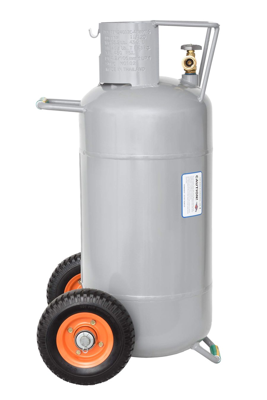 FLAME KING YSN40HOG 40LB Steel Propane Tank Cylinder HOG with Dolly Cart Wheels Tables, Fire Pits, Patio Heaters, Barbeques, Lunch, Weed Torch, and Truck Campers, 40 LB Vertical & Horizontal, Gray