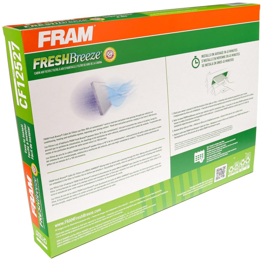 FRAM CF12527 Fresh Breeze Cabin Air Filter Replacement with Arm & Hammer Baking Soda and Activated Carbon, 2 Year Protection, Easy Install, Fits Select Ram Models