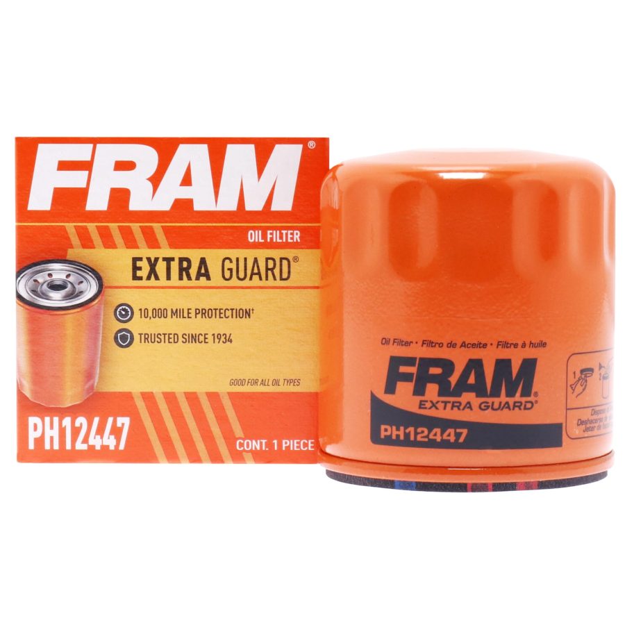 FRAM PH12447 Extra Guard Spin-On Automotive Replacement Oil Filter, Designed for Conventional and Synthetic Oil Changes Lasting up to 10k Miles, with SureGrip