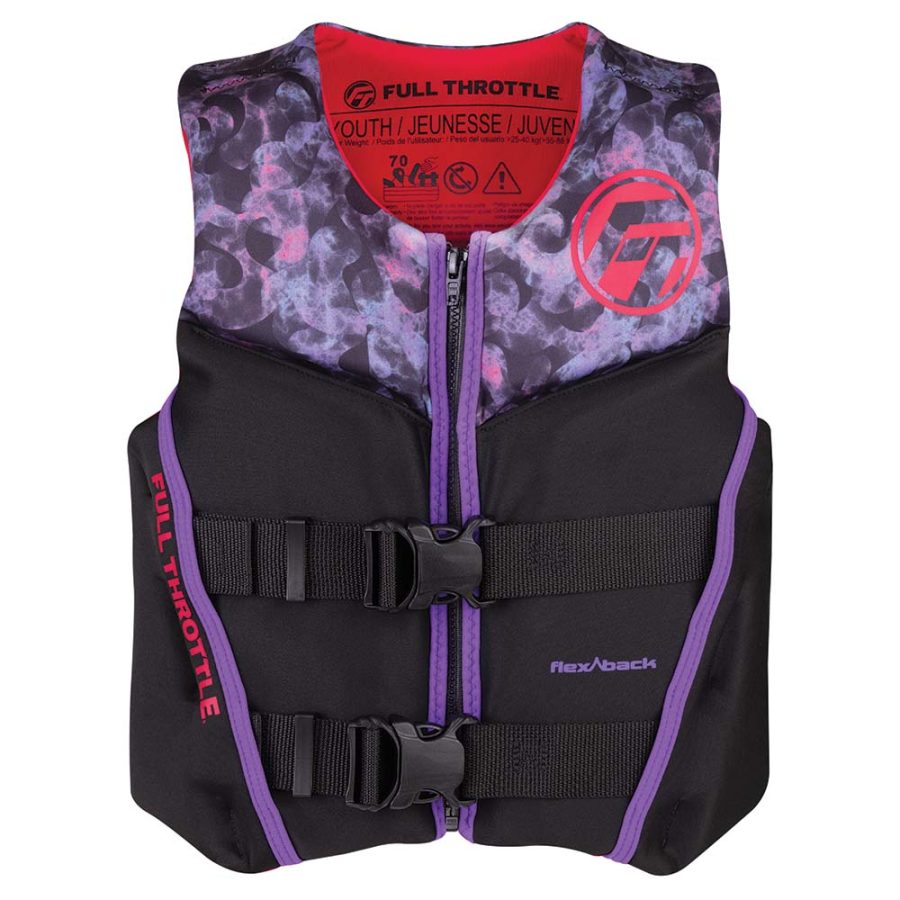 FULL THROTTLE 142500-105-002-22 YOUTH RAPID-DRY FLEX-BACK LIFE JACKET - PINK/BLACK