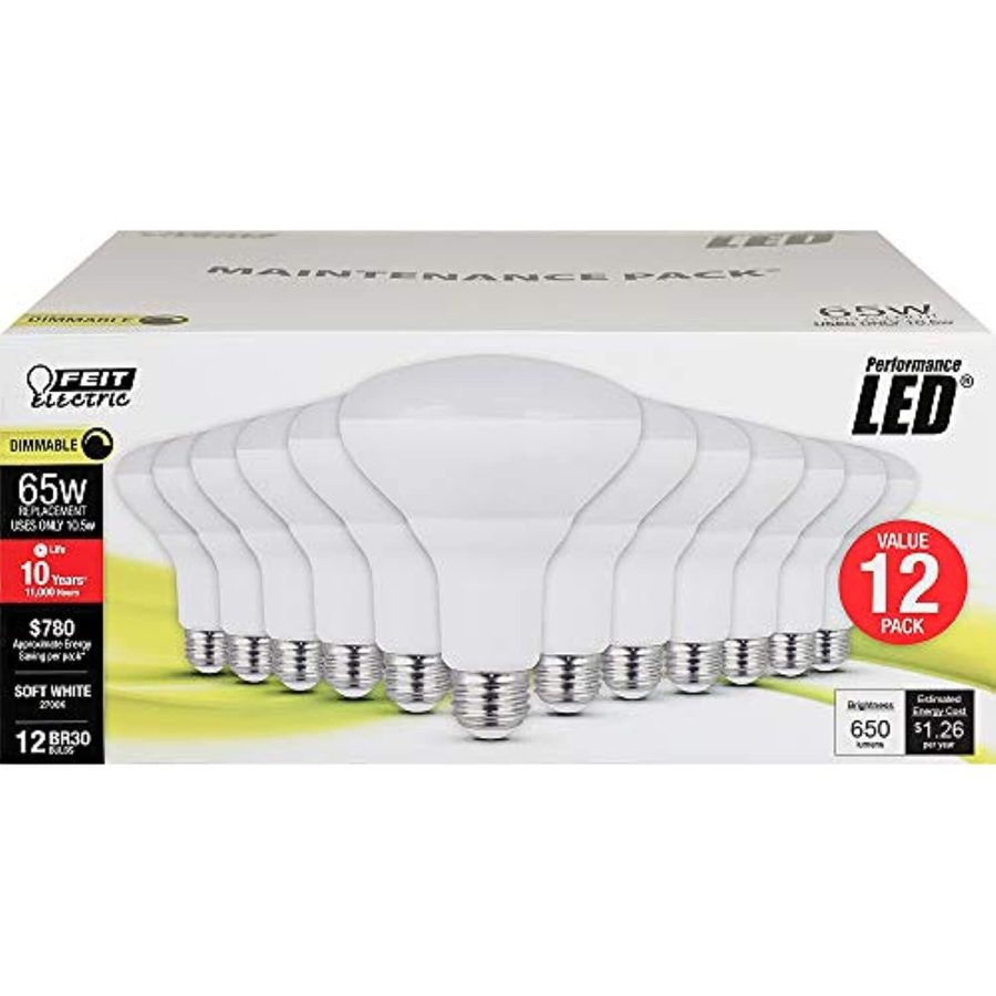 Feit Electric LED BR30 with a Medium E26 Base Light Bulb - 65W Equivalent - 10