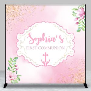 First Communion Pink Floral Custom Baptism Backdrop - Aperturee