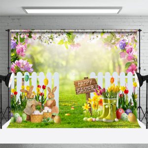 Floral Grassland Eggs Fence Bokeh Easter Backdrop - Aperturee