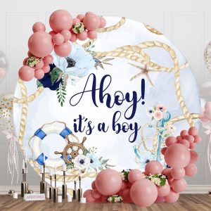 Floral Rope Sailing Round Baby Shower Backdrop - Aperturee