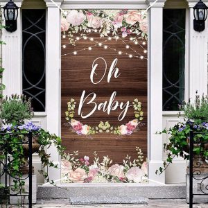 Floral Wooden Board Texture Baby Shower Door Cover - Aperturee